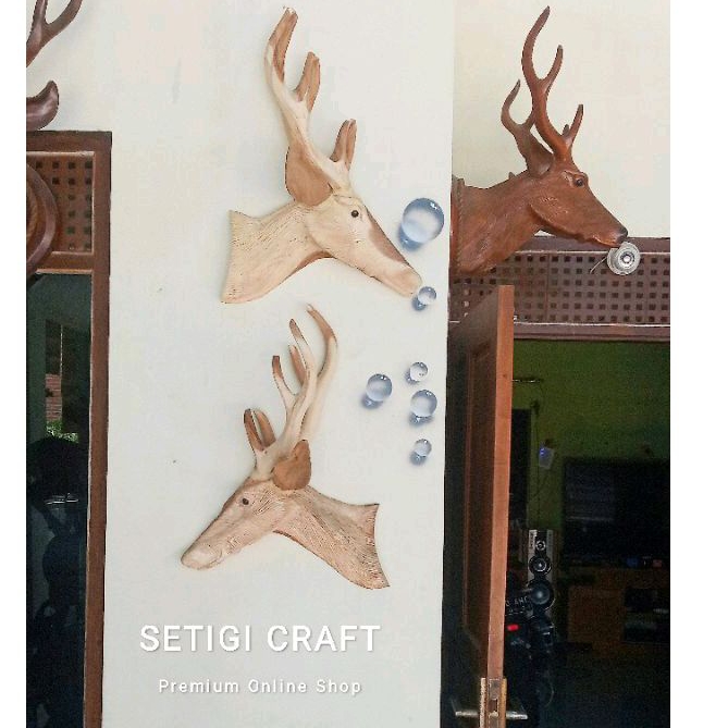 MURAH Hiasan Pajangan Dinding Patung Wayang Patung Kayu Patung Kepala Rusa