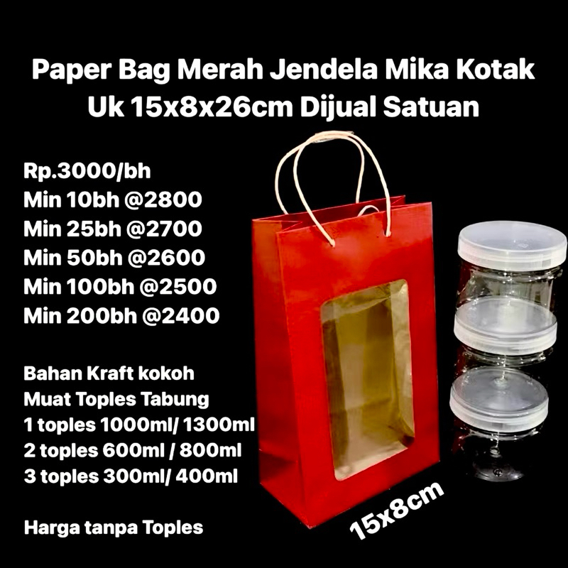 

Paper Bag IMLEK DAN NATAL Merah Jendela Mika Kotak Uk 15x8x26cm Dijual Satuan