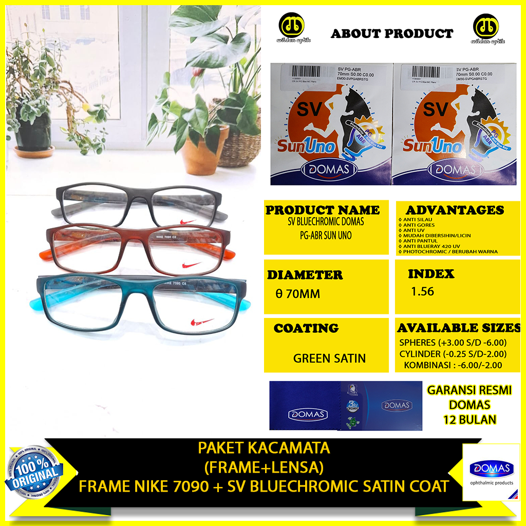 KACAMATA(FRAME+LENSA) NIKE 7090 ANTI RADIASI UV/BLUERAY/PHOTOCHROMIC/BLUECHROMIC