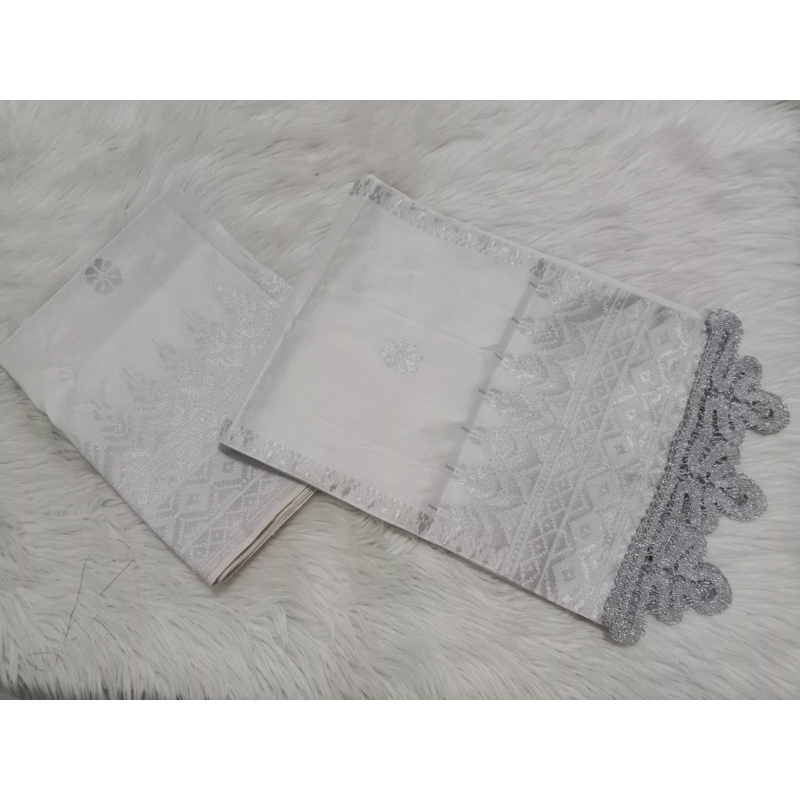 Songket silungkang putih bersih silver