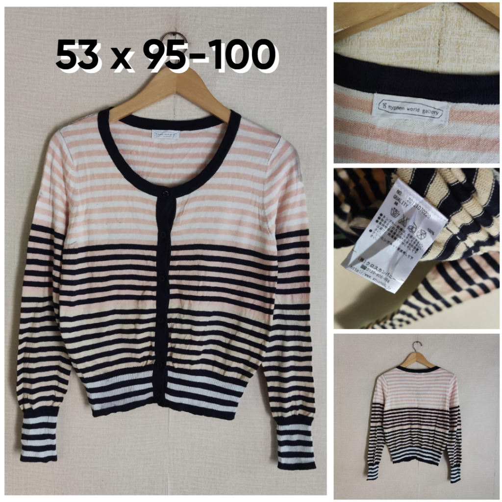 Cardigan Salur Multicolour Hyphen World Gallery O Neck Size M Wanita Atasan Cewek Outer Knit JH023