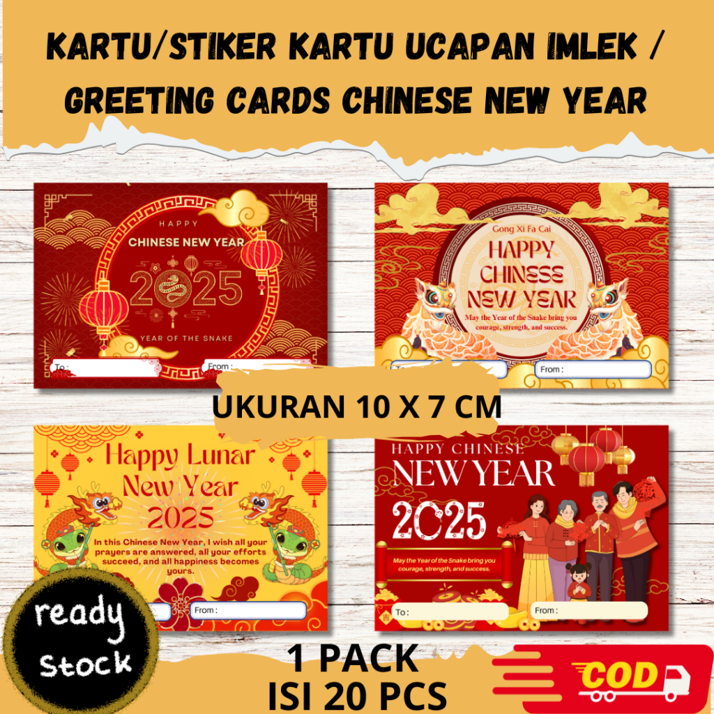 (20PCS) Greeting Card Imlek Chinese New Year 2025 Kartu Ucapan Imlek CNY Gift/Hampers Lucu Murah