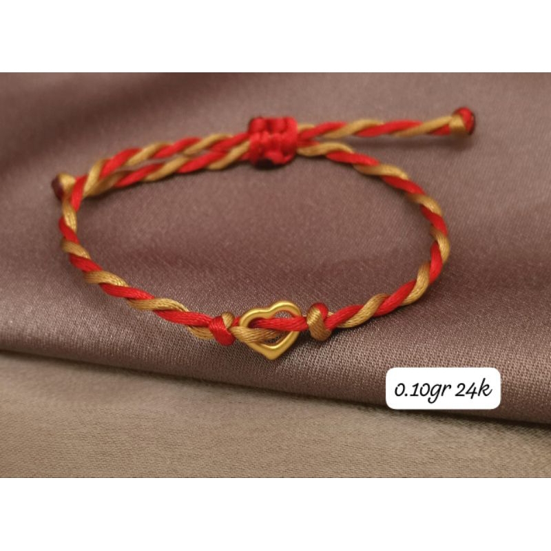 Gelang Tali Emas Hati 24K Hongkong 999%