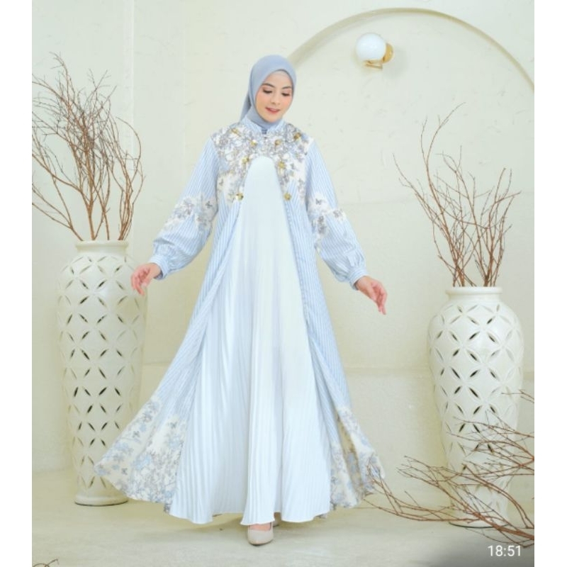 Gamis Motif Salur Embossed Satin Bahan Premium Berkualitas Payet Handmade