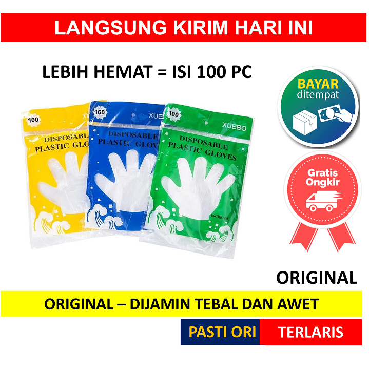 HAGIA AKS / 100pcs Sarung Tangan Plastik isi Bening Kantong Sekali / Pakai Disposable Gloves Food Ha