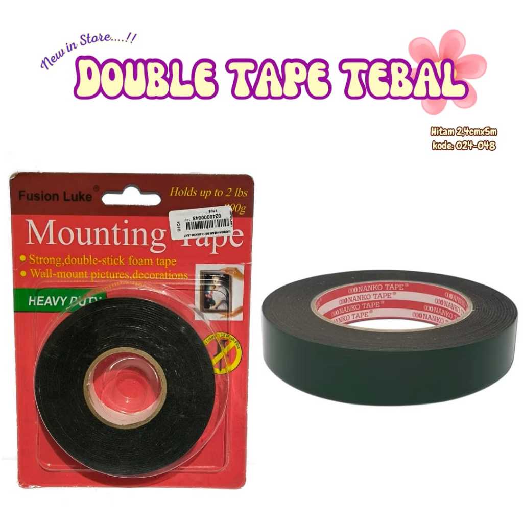 

Double Tape Hitam Tebal 2.4cm x 5m/Perekat Kuat/Lakban Hitam