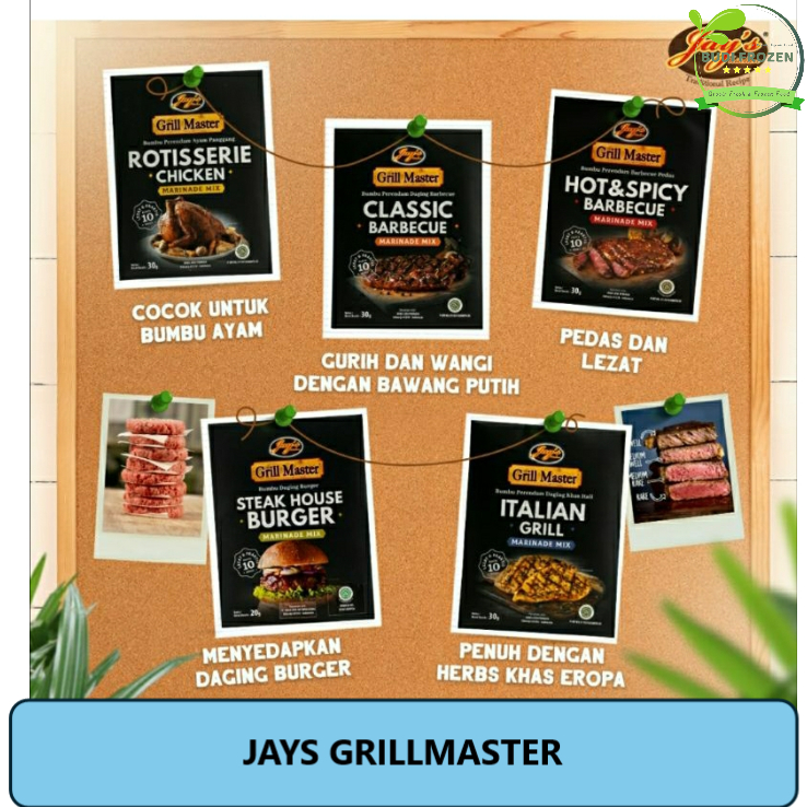 

JAYS GRILLMASTER VARIAN CLASSIC BARBEQUE/HOT & SPICY/ITALIAN GRILL/MAGIC RUB STIK/MAGIC RUB RIBS