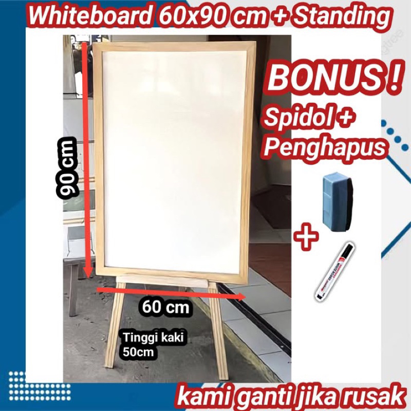 

PAPAN TULIS WHITEBOARD 60X90CM + STANDING (Bonus Spidol + Penghapus)
