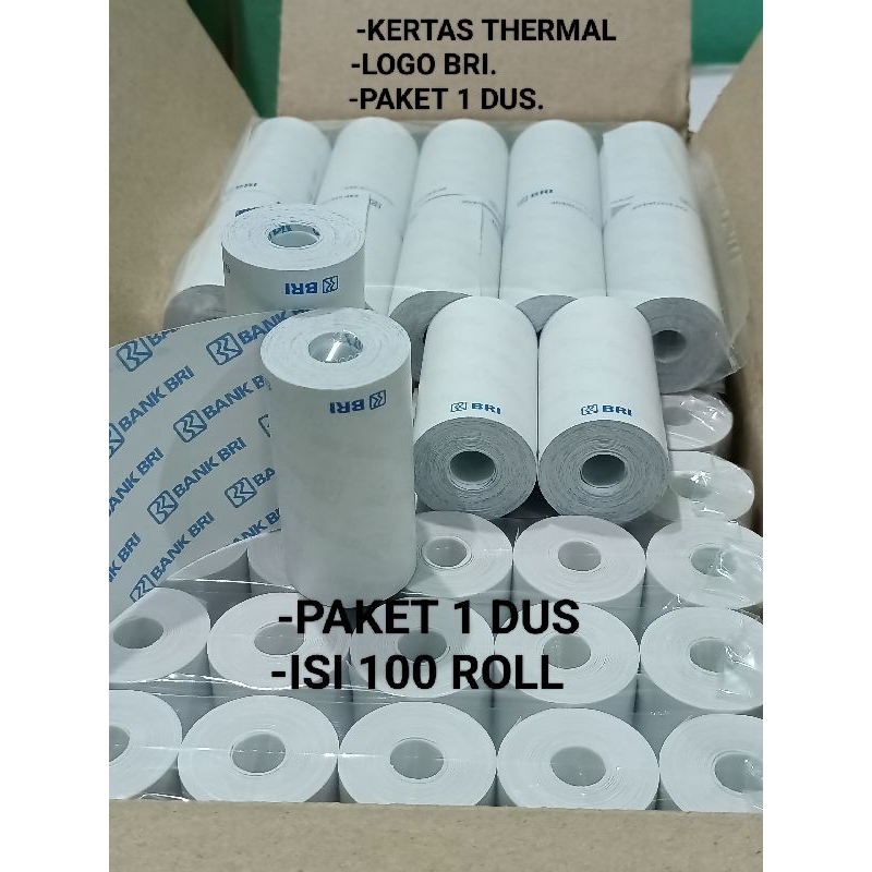 

KERTAS THERMAL LOGO BANK BRI ( 100 ROLL ) UKURAN 57X30 58x30