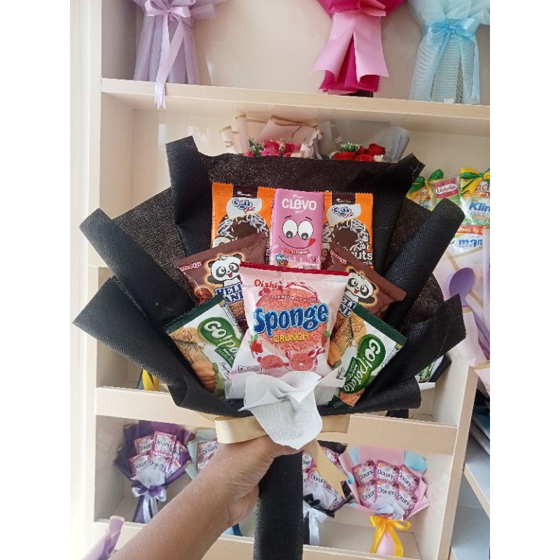 

buket jajan buket snack free kartu ucapan bisa riques warna