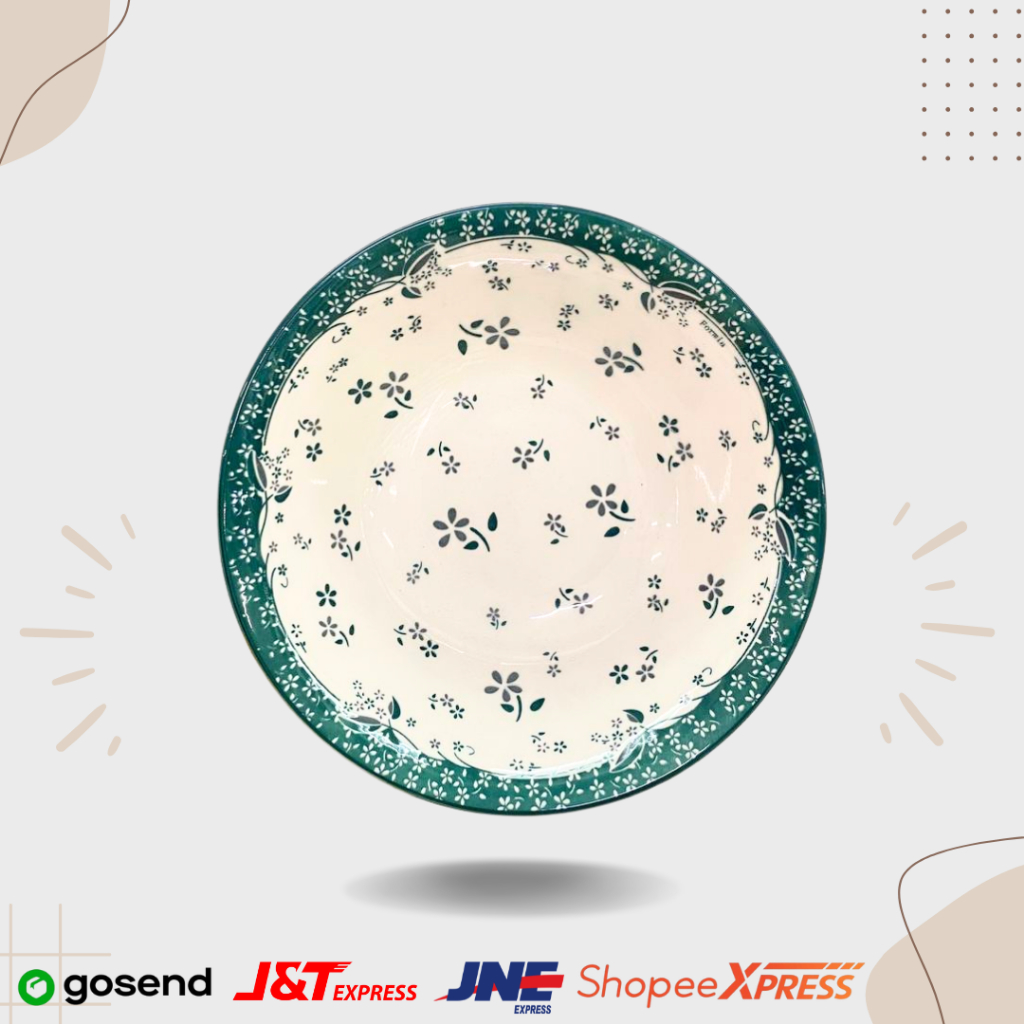 MANGKOK SAJI KERAMIK BULAT MOTIF BUNGA KECIL GLOSSY