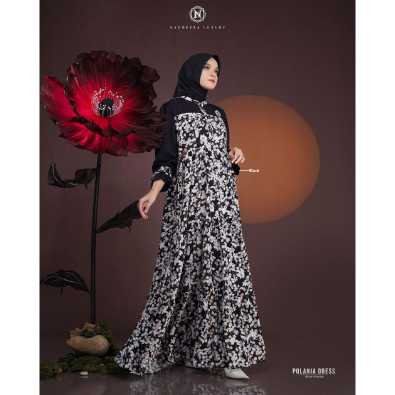 GAMIS TERBARU - POLANIA DRESS BY NADHEERA LUXURY || GAMIS RAYON PREMIUM MOTIF BUNGA BUSUI FRIENDLY
