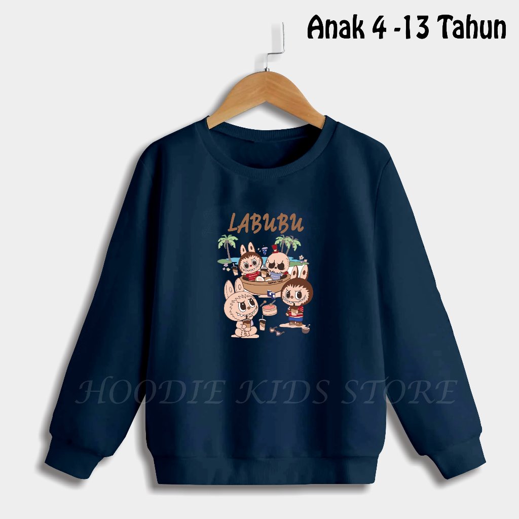 Sweater Polos Anak Laki-laki/Perempuan Usia 4 - 13 Tahun Sweater Crewneck LABUBU Anak Bahan Tebal