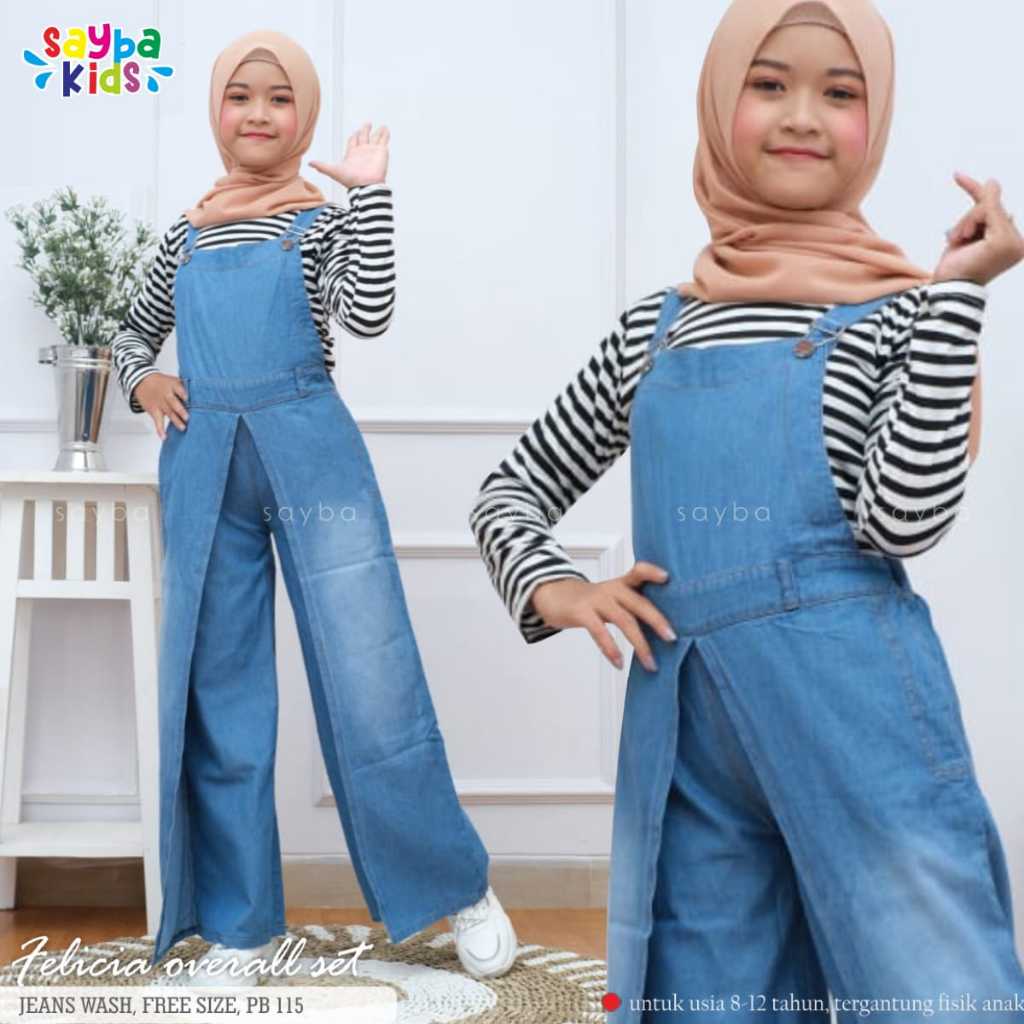 Felicia overall set - jumpsuit jeans anak - overall jeans anak - plus Inner - celana panjang kodok -