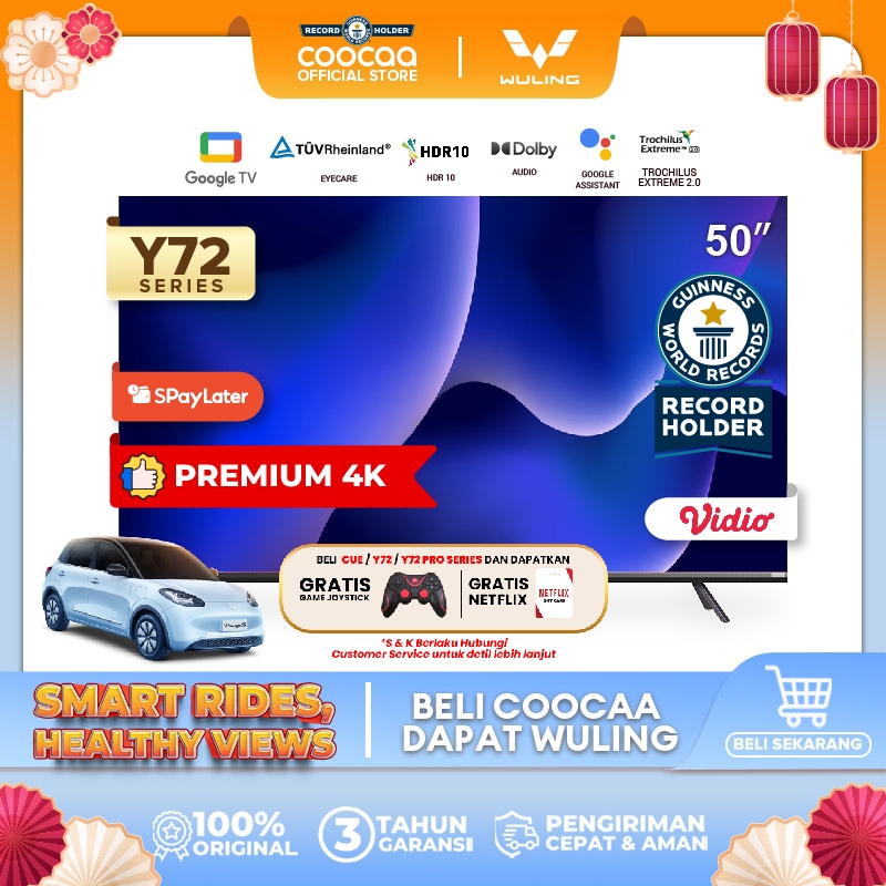 [Google TV]COOCAA 50 inch Smart TV - 4K - UHD - Netflix/Youtube - Google Assistant - Dolby Audio - L