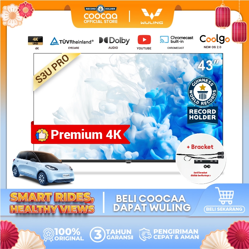 [+ BRACKET] COOCAA 43 inch Smart TV - Digital TV - 4K - UHD - Dolby Audio - Youtube - Mirroring - Bo