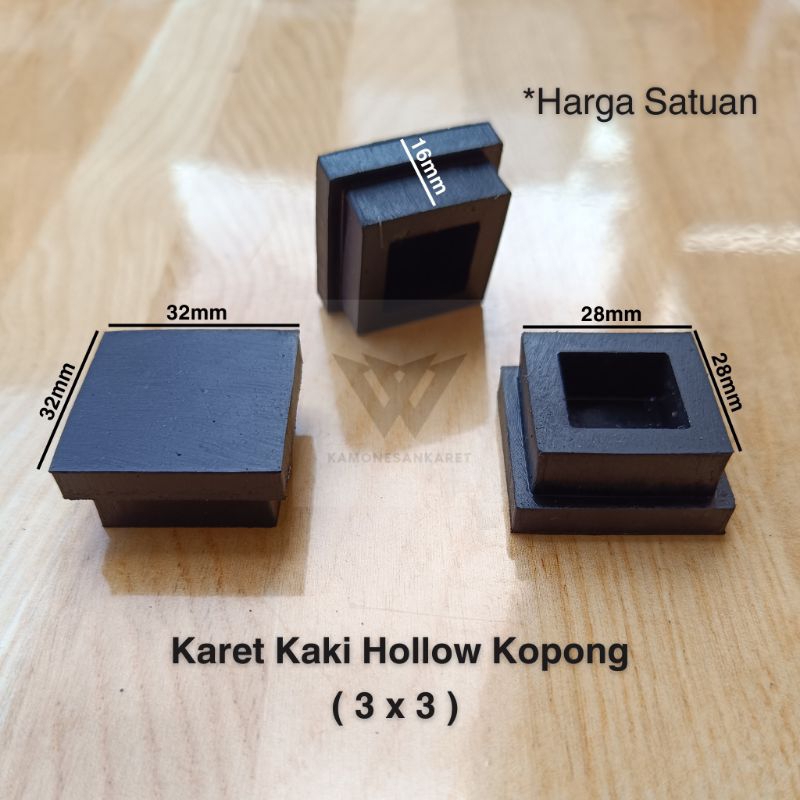 Karet Kaki Hollow 3x3 Kopong Karet Tutup Kaki Meja Kursi Rak Besi Hollow
