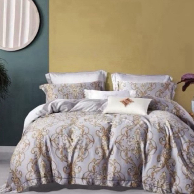 BIOSIBEDDING Sprei Sutra Organik Original Import Motif Abstrak Batik Abu Mewah - Sprei Lembut Halus 