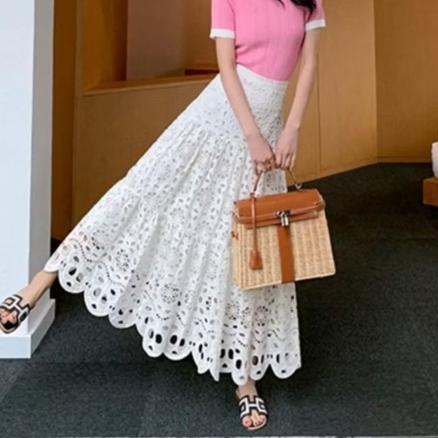 9766 Rok panjang Maxi Skirt bawahan katbol LASTELLA EMBROIDERED COTTON TIERED katbol katun bolong bo