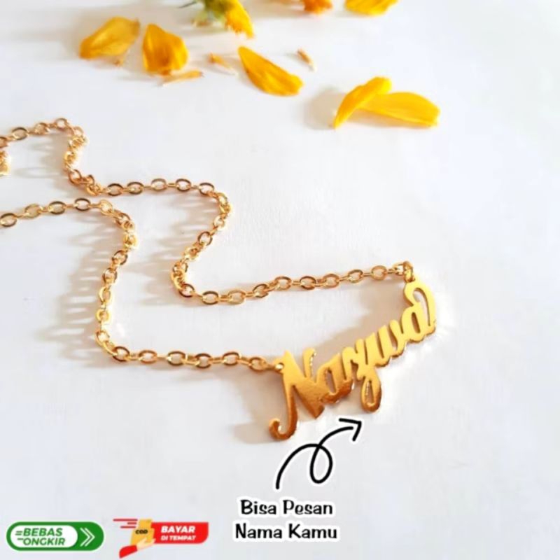 Kalung Nama Titanium Lapis emas | Kalung Custom Nama | Kalung Nama Anak Remaja Dan Dewasa