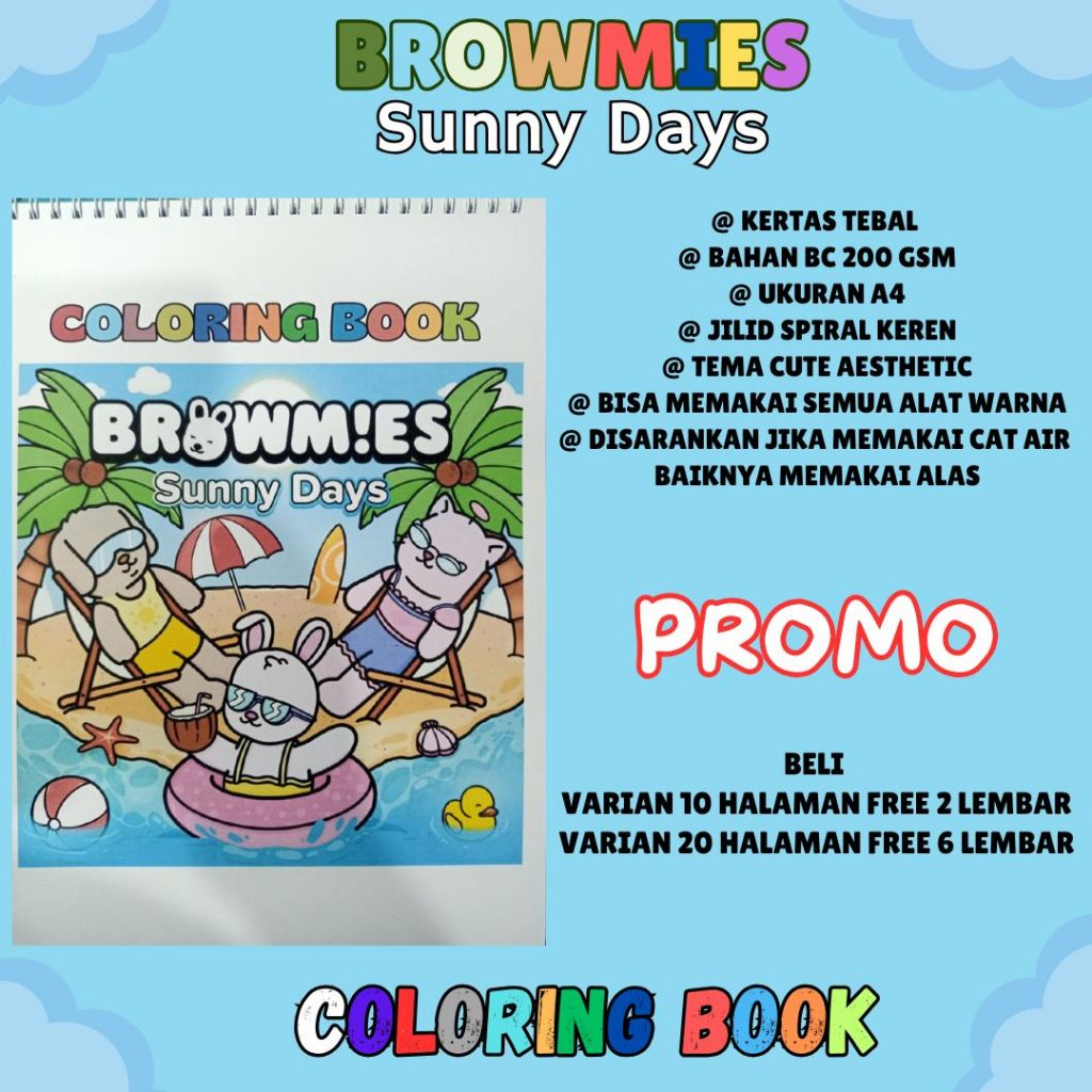 

BROWMIES SUNNY DAY COLORING BOOK BUKU MEWARNAI TEMA KEREN KERTAS TEBAL 220 GSM SKETSA GAMBAR PREMIUM