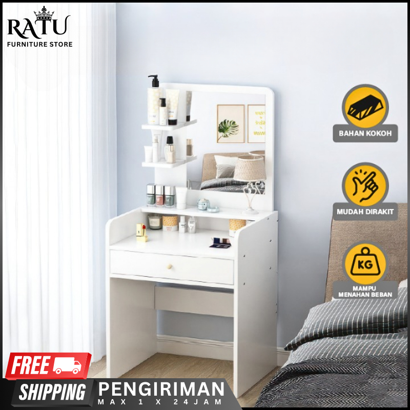 SZT-12 Meja Rias Rak Serbaguna Cermin Minimalis Lemari Kosmetik Laci Bahan Kayu Ratu Funiture Store