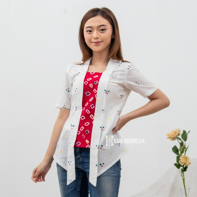 KIBS Kebaya Kutubaru Belva Jumputan Jogya Cengkeh Putih Merah