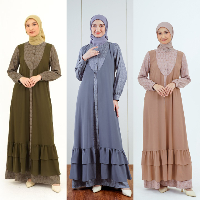 GAMIS DRESS REMAJA DEWASA TERBARU 2025 RAYYA SERIES HYRA MIDNIGHT BLUE GINGERBREAD OLIVE BY NBRS - B