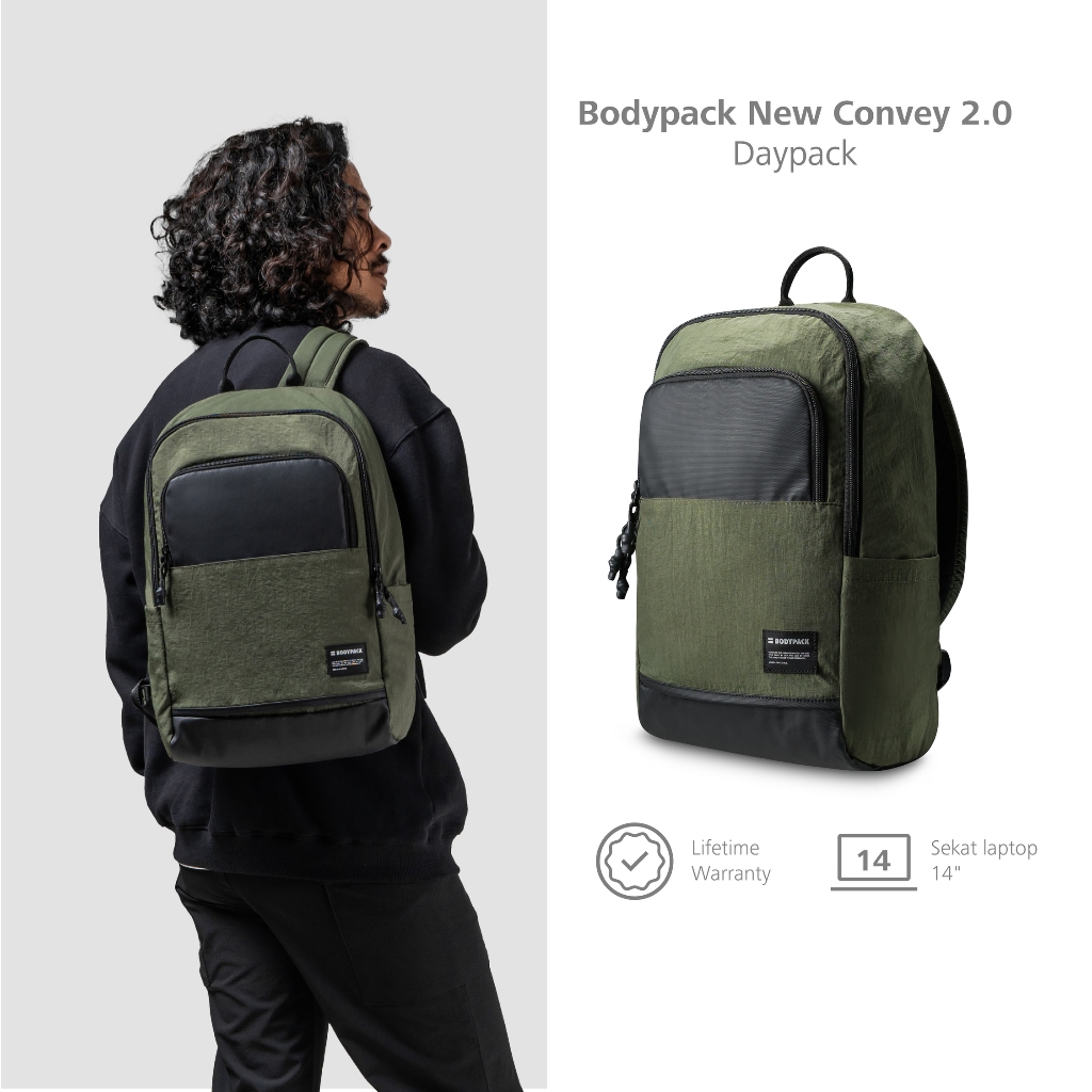 Bodypack Convey 2.0 Laptop Backpack Tas Ransel Kerja Kuliah Sekolah Ringan Multifungsi 15 L - Olive