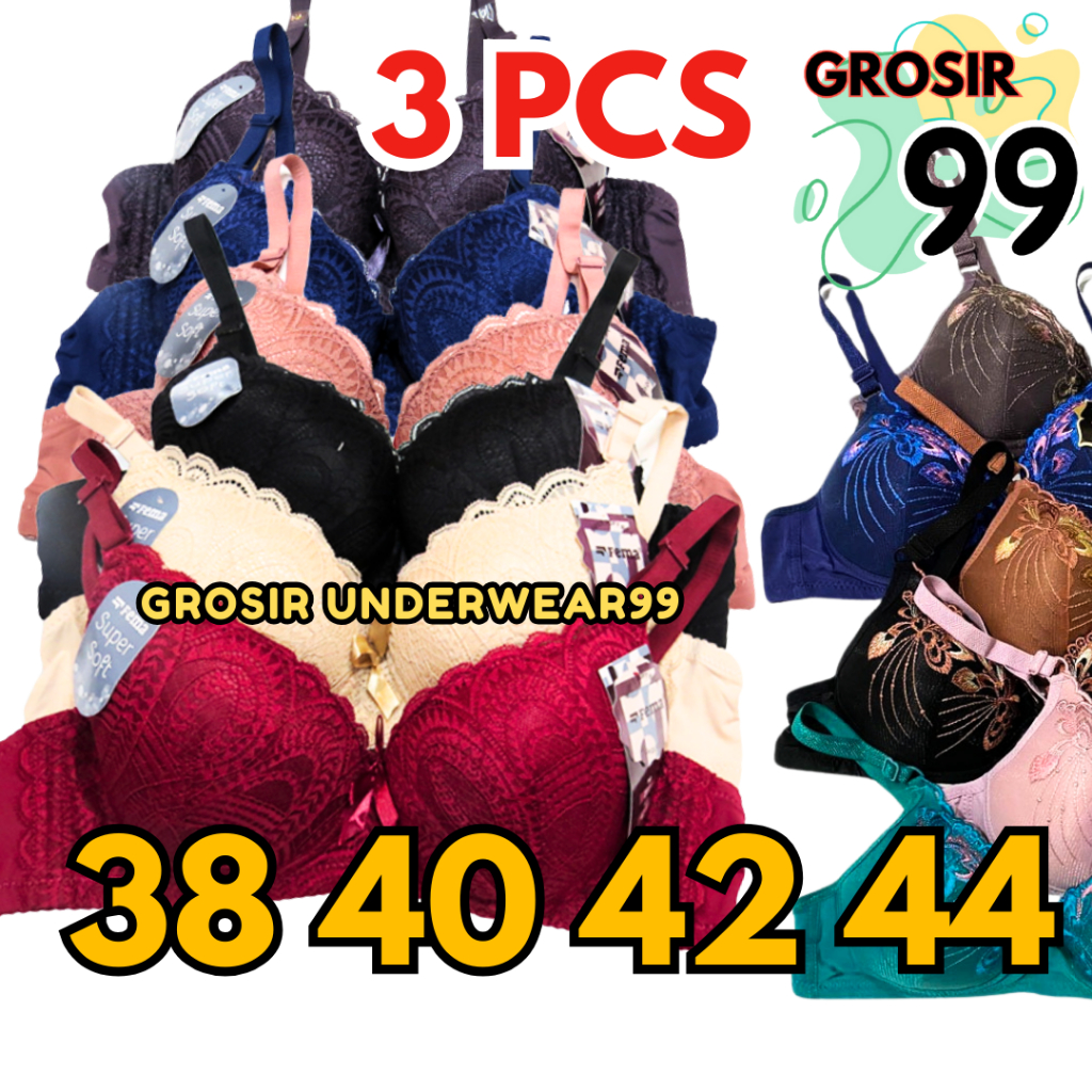 TERLARIS ISI 3 PCS FEMA BH Bra Bordir Brukat 371 Bordir Tanpa Kawat GROSIR99
