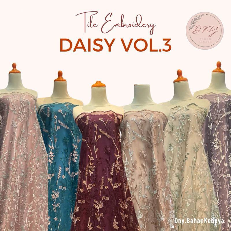 Bahan Kain Kebaya Tile Embroidery 2 Tone Daisy Vol.3 Warna Sage Green