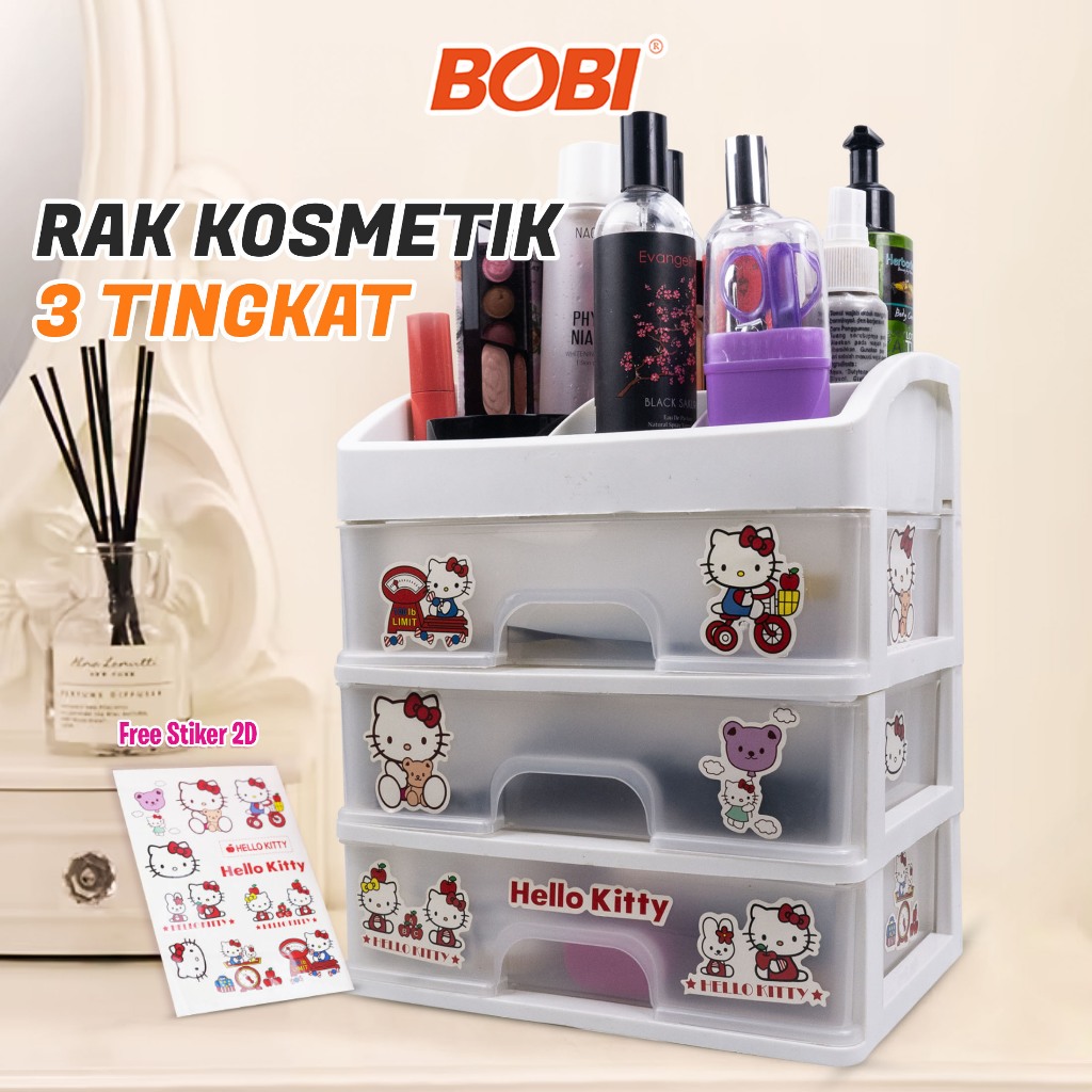 Rak Kosmetik Putih / Rak Make Up Susun Plastik 3 Laci Putih Plastik / Rak Serbaguna Merk Bobi