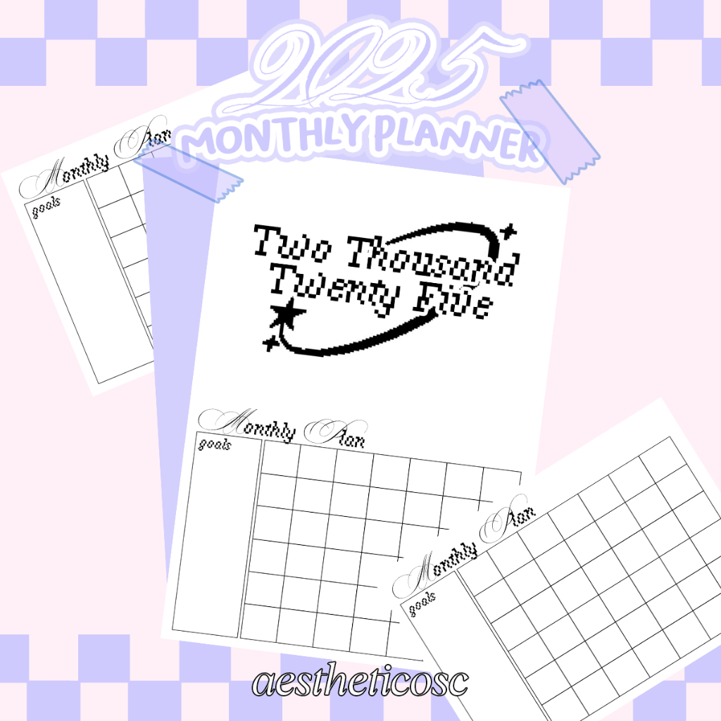 

MONTHLY CALENDAR y2k aesthetic black and white pixelate