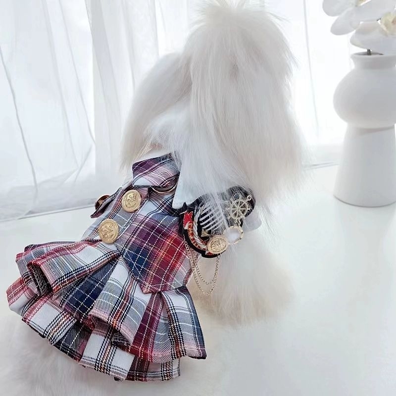 Syafatummy Littlepawty - Plaid School Uniform Dress Baju Anjing Kucing Japanese Korean Kemeja