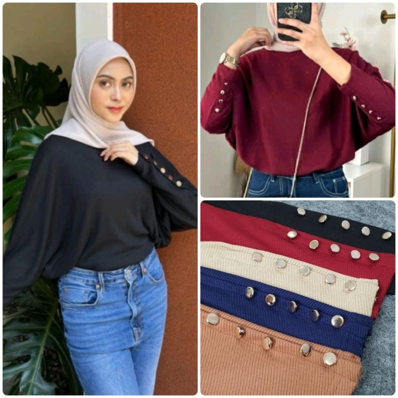 PROMO  Atasan Knit Batwing Lengan Panjang Oversize Kaos Wanita Korean Style Kekinian Terbaru 2025/Au