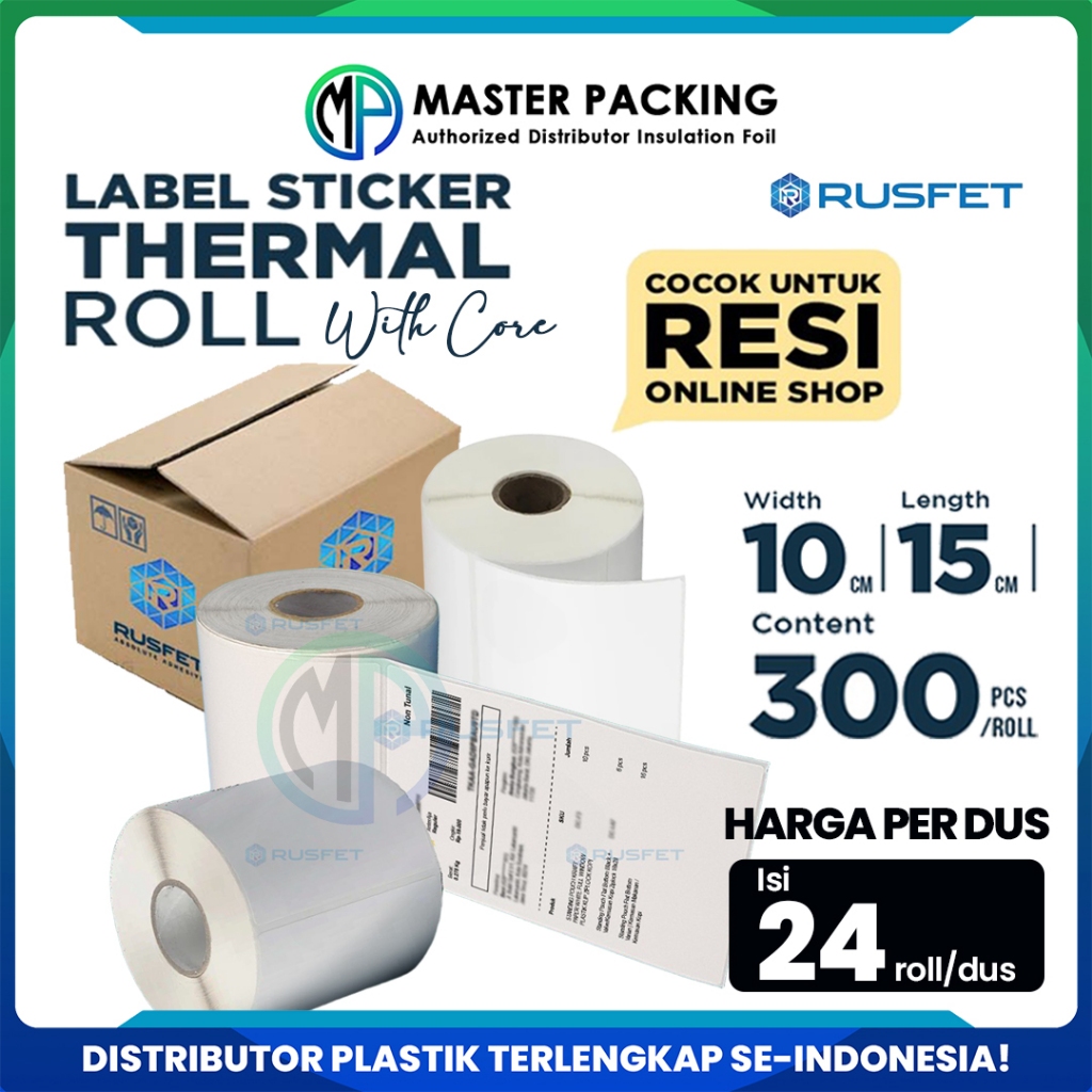 

Kertas Label Stiker Termal / Sticker Thermal Label 10cm x 15cm x 300pcs Printer Struk Rusfet - DUS