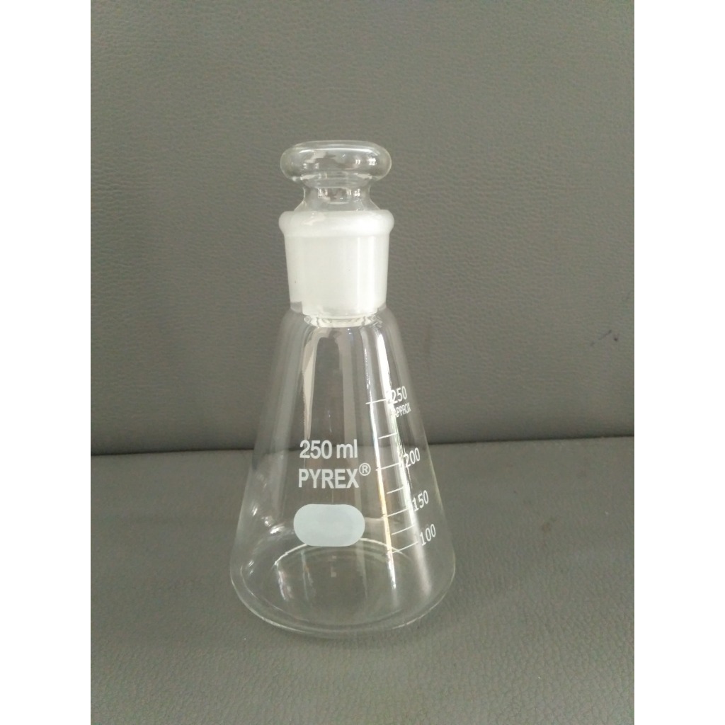 Erlenmeyer 250ml dengan tutup stopper PYREX / Erlenmeyer 250 ml