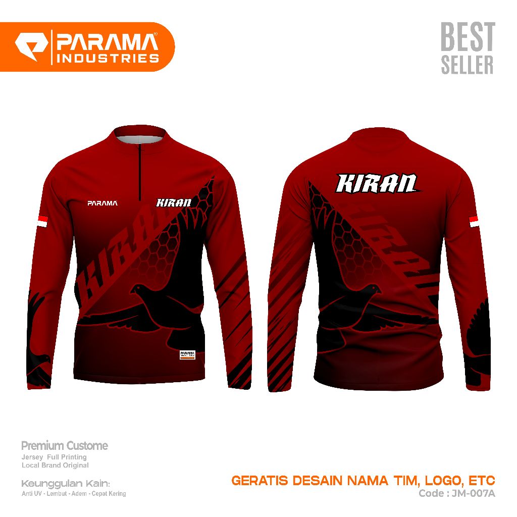 PARAMA Jersey Zipper Merpati Premium Fullprinting Gratis Custom Desain | Kaos Japati Balap PMTI