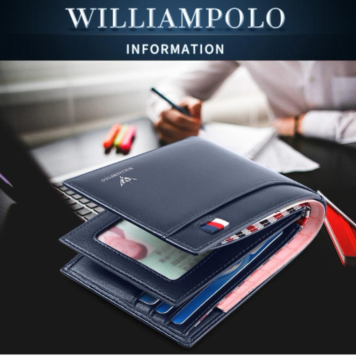 Dompet WILLIAMPOLO Luxury Brand Men Wallet Genuine Leather Bifold Holders Male Coin Purse Pockets