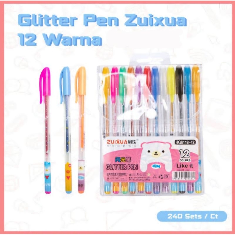 

Pulpen Gel Warna Glitter / Glitter Pen ZUIXUA 12 Warna