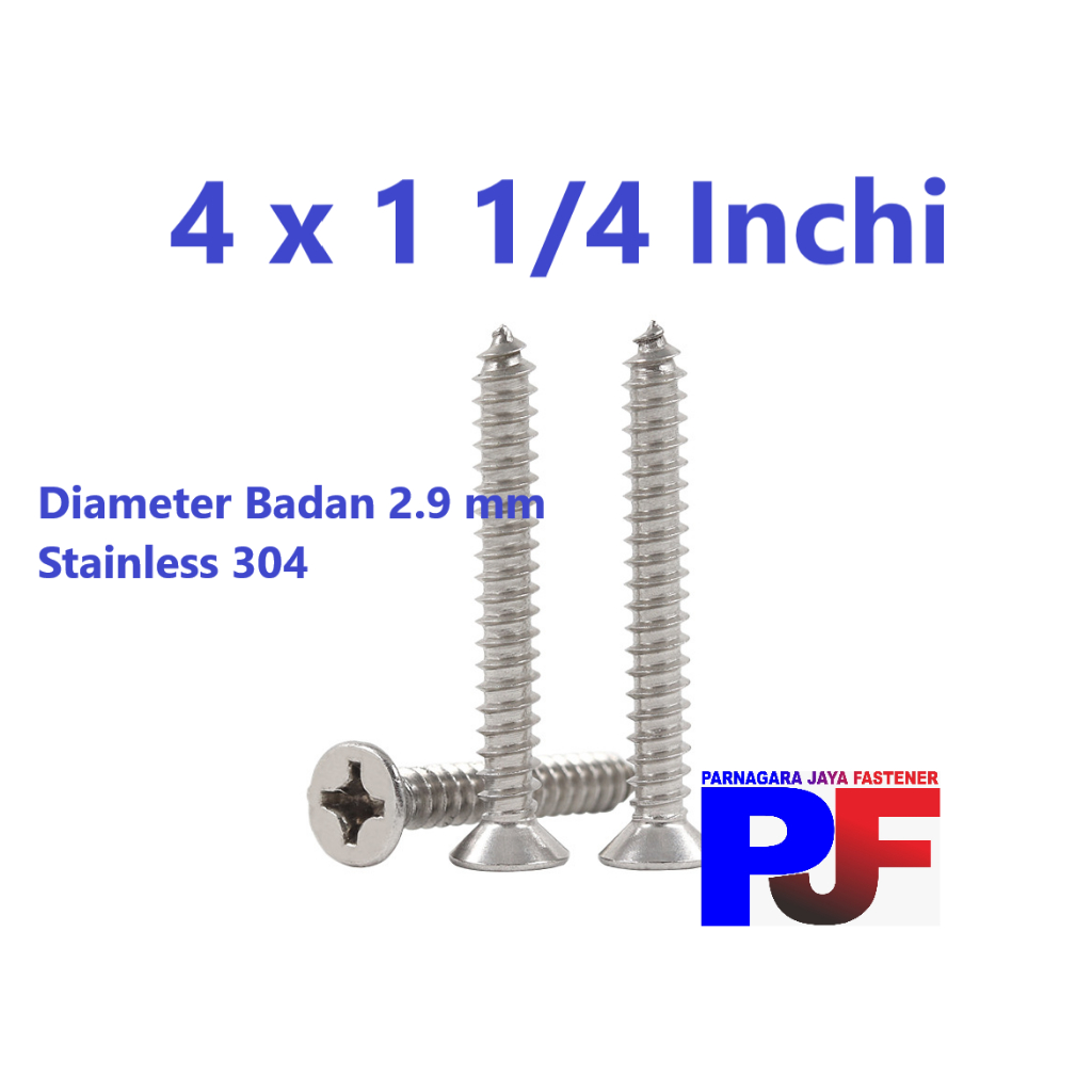 Sekrup Tapping Stainless 4 x 1 1/4  / Tapping FH Stainless 304