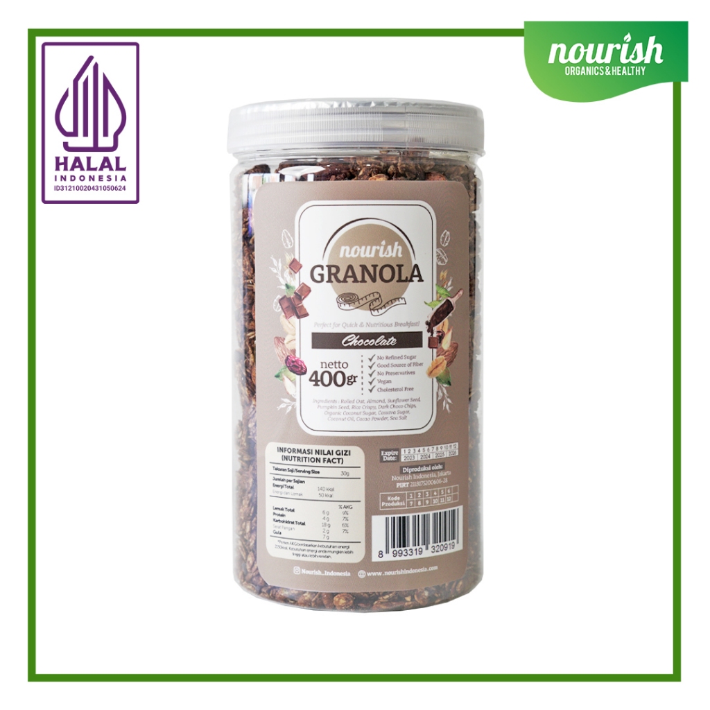 

p4yu Nourish Granola Chocolate (Bebas Kolesterol, Tinggi Serat, Vegan) 400gr