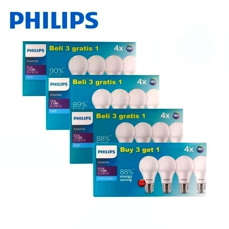 Led Pack Philips Essential 7w 9w llw / Lampu Paket 3 Gratis 1 Led Philips Essential