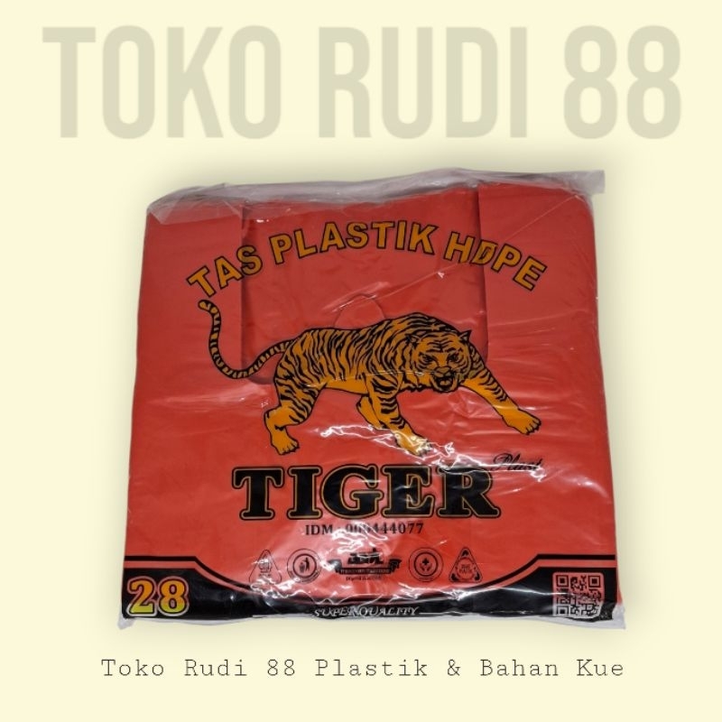 HD Tiger ukuran 28 / 35 / 40, Kantong / Kresek Plastik Merah Tebal