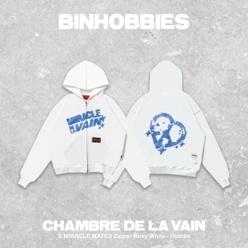 CHAMBRE DE LA VAIN X MIRACLE Stuck Love Broken White Zip Hoodie Boxy ORIGINAL