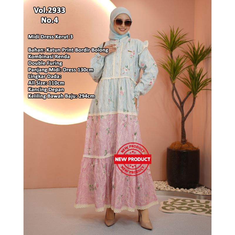 DRESS KATUN BOLONG- DRESS RUFLLE KATUN PRINT BORDIR BOLONG 2933 MOTIF TERBARU