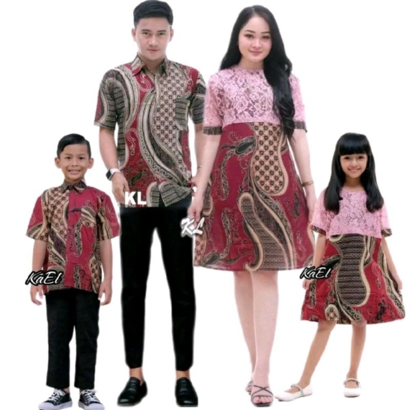 Dress Batik Couple pasangan baju Wanita Brokat Sarimbit