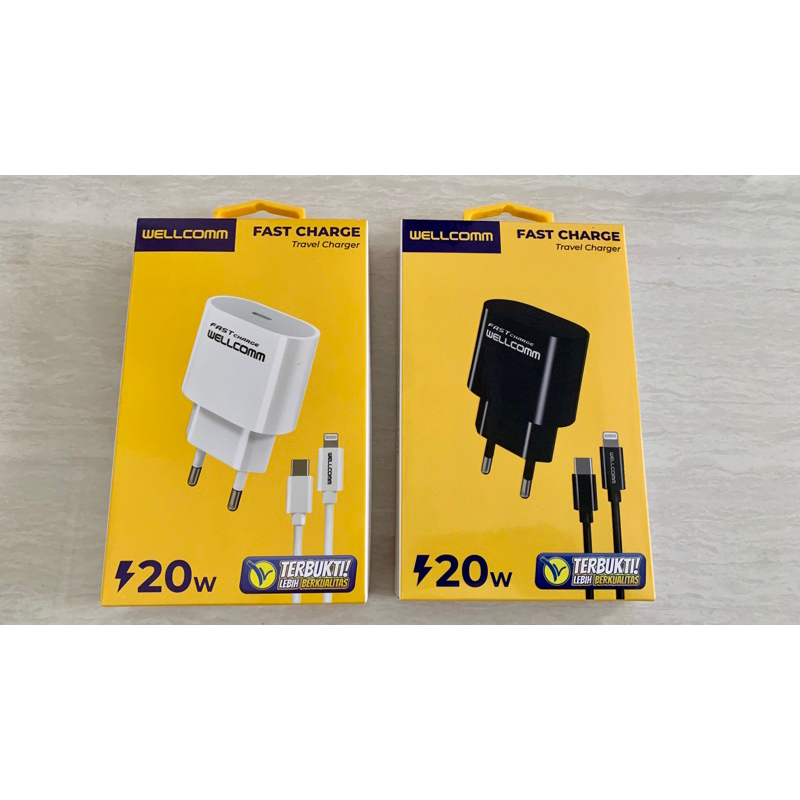travel charger iphone Wellcomm 20W fast charger dengan kabel iPhone ( C to iPhone )