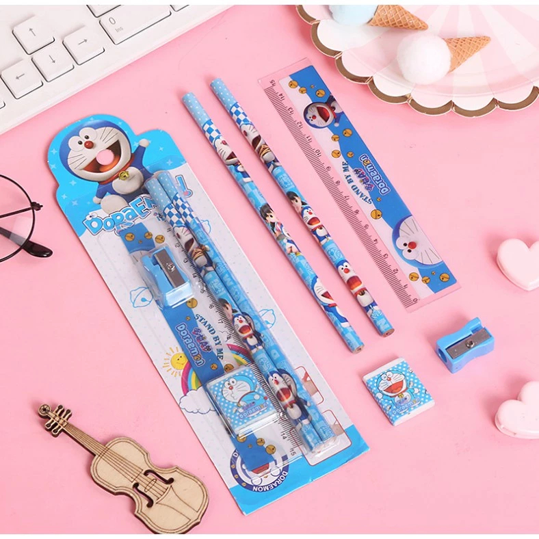 

Stationery Set 5 in 1 Alat Tulis Anak Sekolah Penghapus penggaris Pensil Serutan Karakter