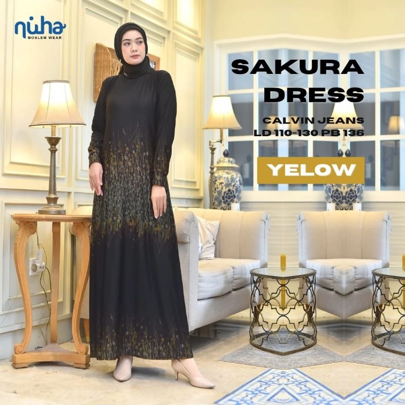 SAKURA DRESS BY NUHA Gamis Harian Ibu Motif Bunga Abstrak Terbaru 2025 Jumbo LD 110 melar 130 Bahan 